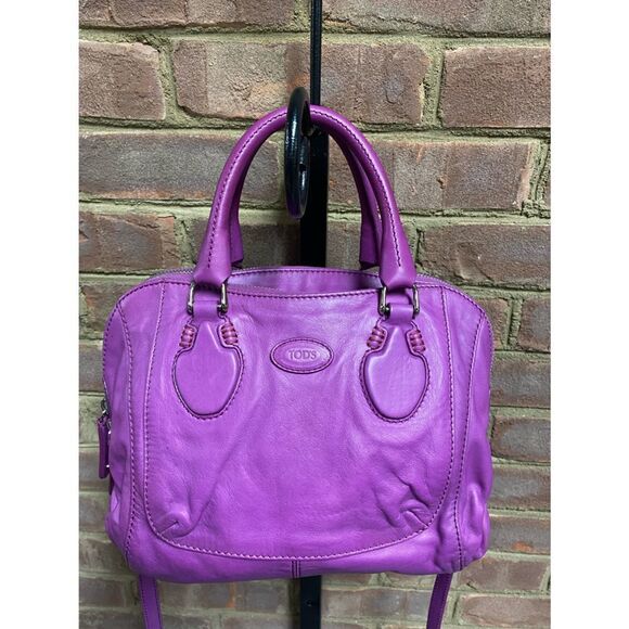 TOD’S Authentic Purple Double Zipper Leather Crossbody Shoulder Bag - Picture 6 of 11